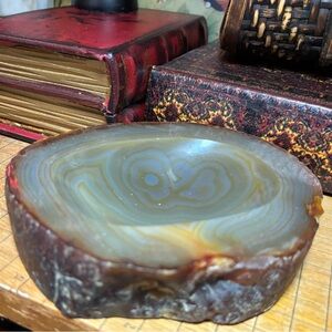 Geode Bowl Polished Natural Stone 6.6”x5”x1.25” Earthy Neutral Organic 1lb14.2oz